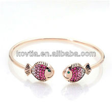 Diseño de la pulsera del oro de Rose para las muchachas pulsera del encanto de los pescados del brazalete del brazalete de la pulsera del rhinestone